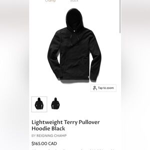 Reigning Champ Lightweight Terry Pullover Hoodie Black sXL
